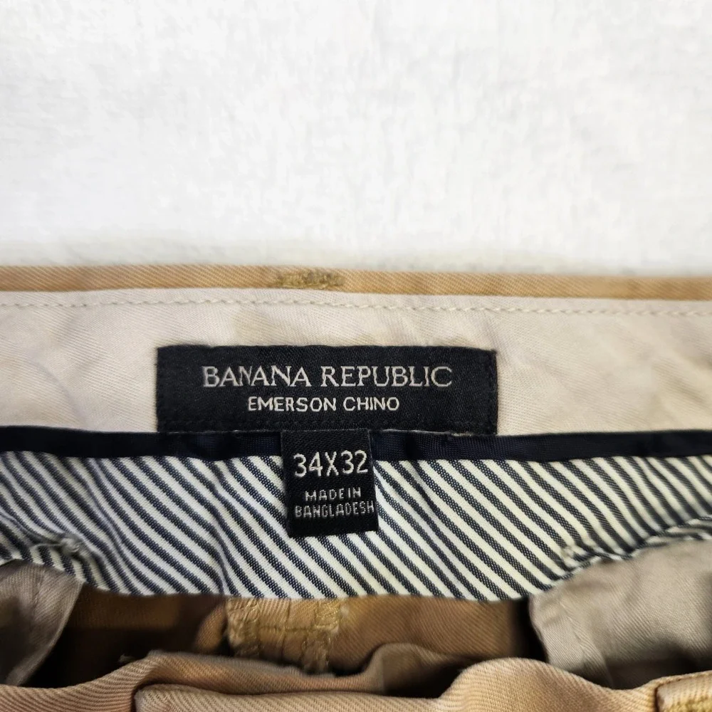 Banana Republic Emerson Chino Pants Mens 34x32 Tan Khaki‎ Straight Leg Cotton